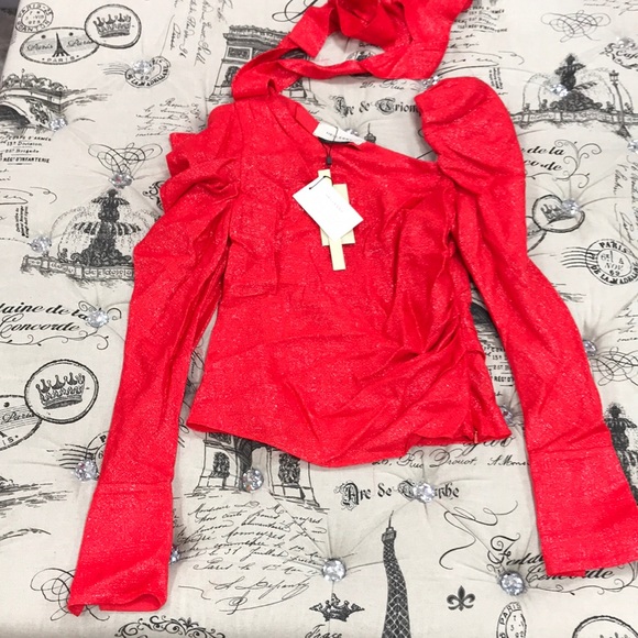 💎🔥 HELLESSY Gia Asymmetric Lamé Blouse - Picture 9 of 14